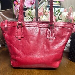 Bonini Italian Elegant Red Leather Tote Bag